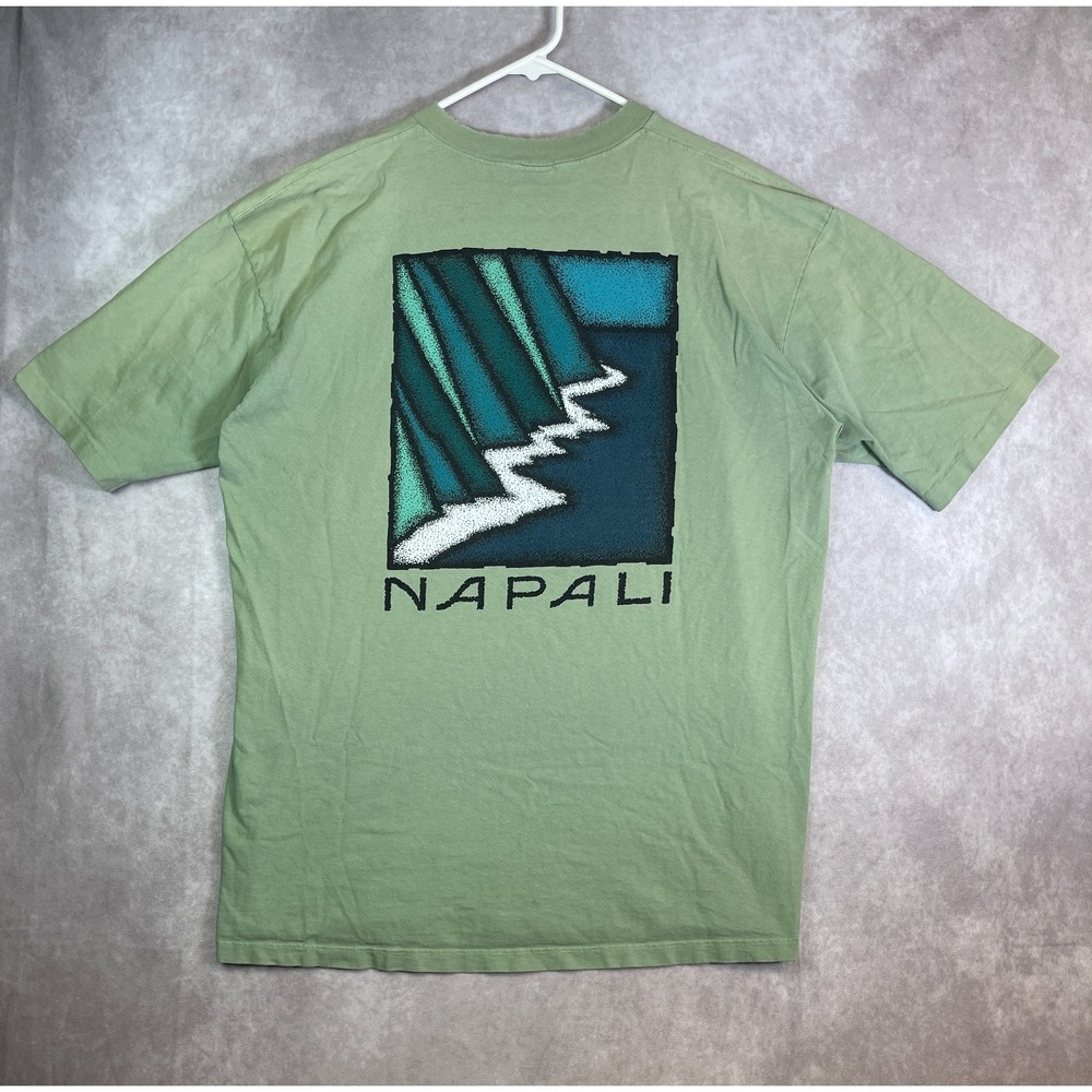VINTAGE Crazy Shirts Kauai Shirt Adult XL Green Napali Single Stitch Surf Ocean